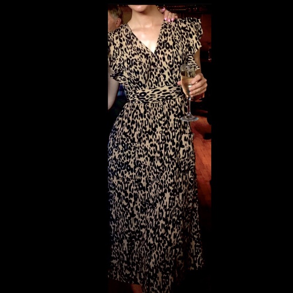 Sienna Sky Dress Ruffle Shoulder Leopard Midi S - Picture 12 of 12